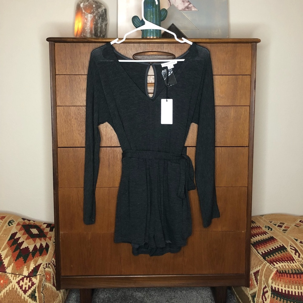 *NWT* Charcoal Romper + Tie at Waist